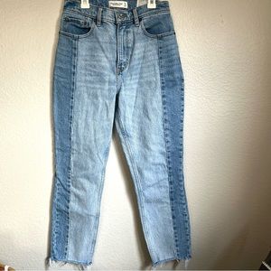 Abercrombie High rise Two Tone Mom Jeans Ankle Length Distressed Hem